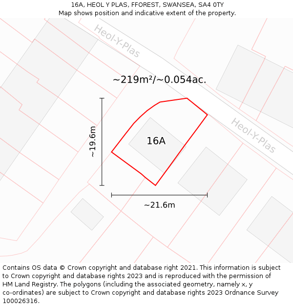16A, HEOL Y PLAS, FFOREST, SWANSEA, SA4 0TY: Plot and title map