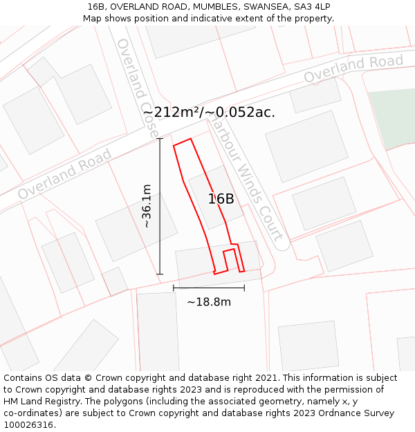 16B, OVERLAND ROAD, MUMBLES, SWANSEA, SA3 4LP: Plot and title map