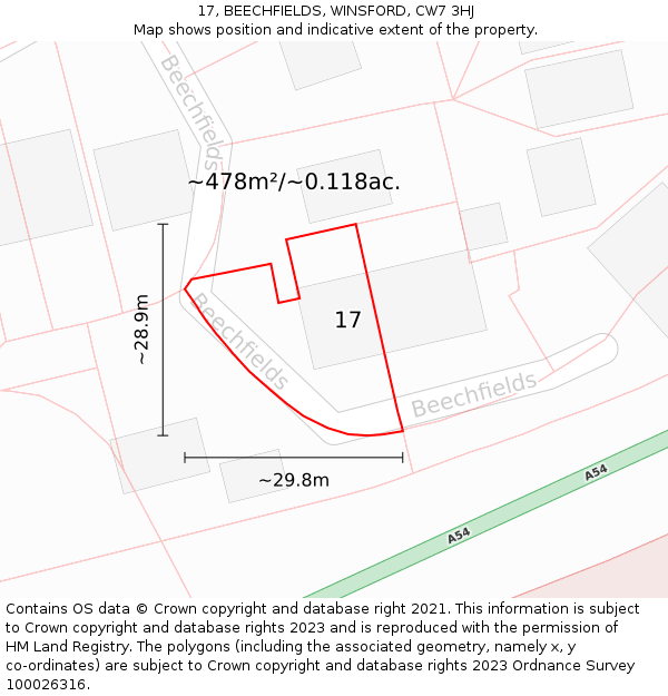 17, BEECHFIELDS, WINSFORD, CW7 3HJ: Plot and title map