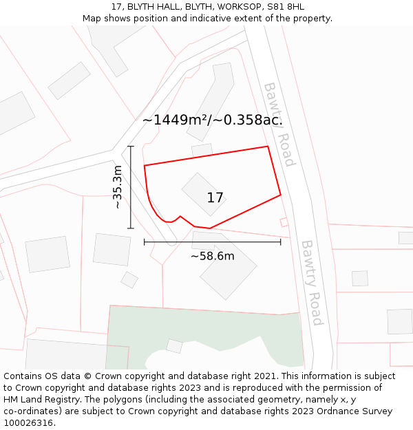 17, BLYTH HALL, BLYTH, WORKSOP, S81 8HL: Plot and title map