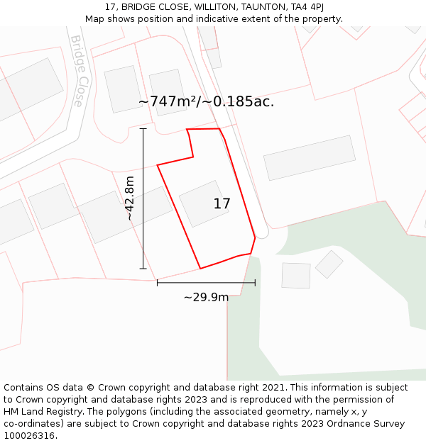 17, BRIDGE CLOSE, WILLITON, TAUNTON, TA4 4PJ: Plot and title map