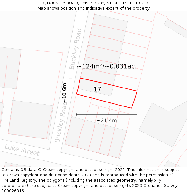 17, BUCKLEY ROAD, EYNESBURY, ST. NEOTS, PE19 2TR: Plot and title map