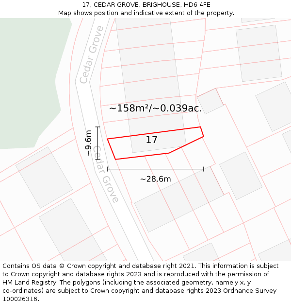 17, CEDAR GROVE, BRIGHOUSE, HD6 4FE: Plot and title map