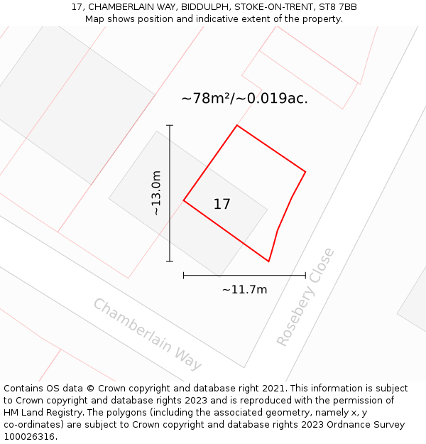 17, CHAMBERLAIN WAY, BIDDULPH, STOKE-ON-TRENT, ST8 7BB: Plot and title map