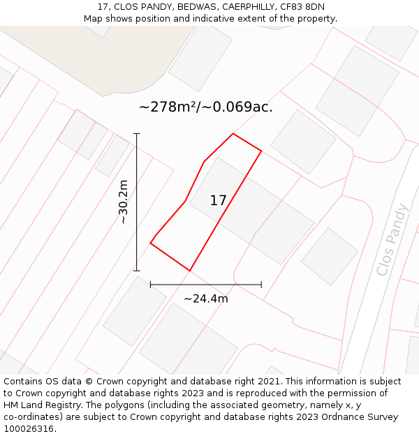 17, CLOS PANDY, BEDWAS, CAERPHILLY, CF83 8DN: Plot and title map