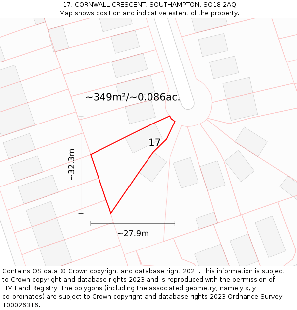 17, CORNWALL CRESCENT, SOUTHAMPTON, SO18 2AQ: Plot and title map