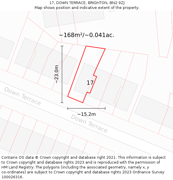 17, DOWN TERRACE, BRIGHTON, BN2 9ZJ: Plot and title map