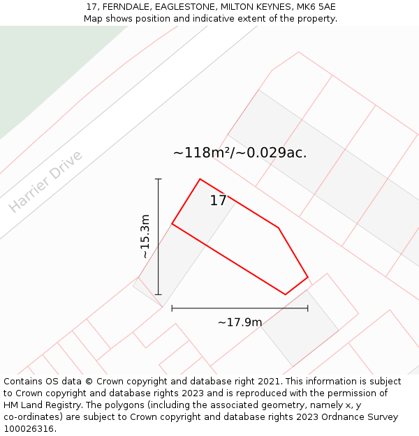 17, FERNDALE, EAGLESTONE, MILTON KEYNES, MK6 5AE: Plot and title map