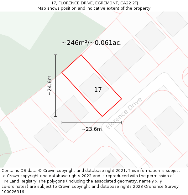 17, FLORENCE DRIVE, EGREMONT, CA22 2FJ: Plot and title map