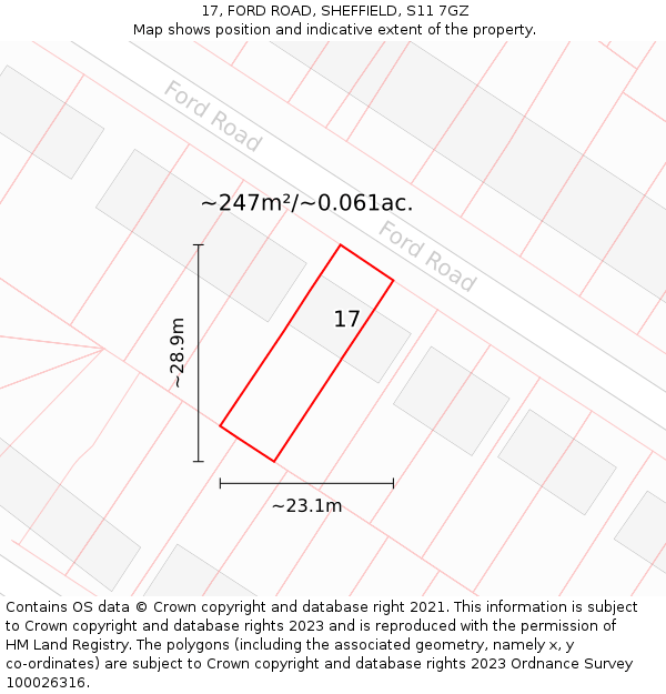 17, FORD ROAD, SHEFFIELD, S11 7GZ: Plot and title map