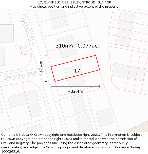 17, GLYNFIELD RISE, EBLEY, STROUD, GL5 4QP: Plot and title map