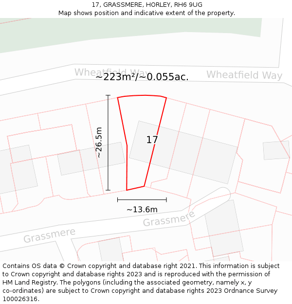 17, GRASSMERE, HORLEY, RH6 9UG: Plot and title map