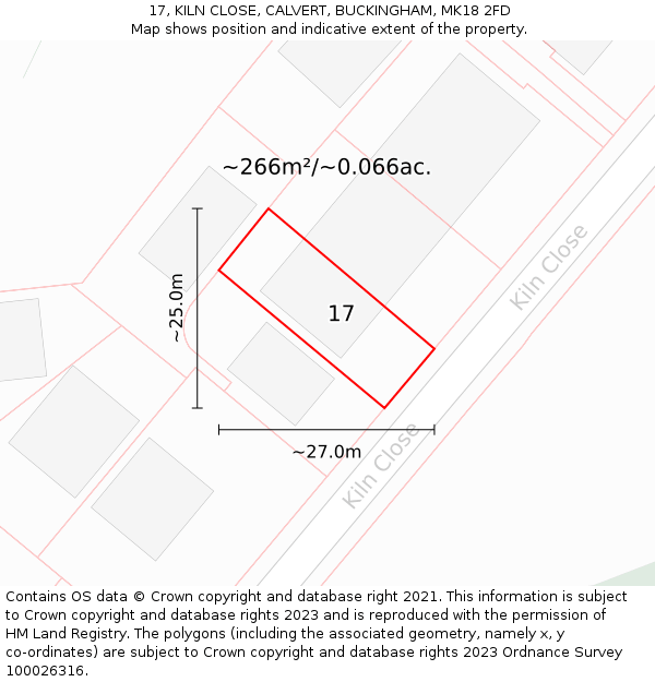 17, KILN CLOSE, CALVERT, BUCKINGHAM, MK18 2FD: Plot and title map