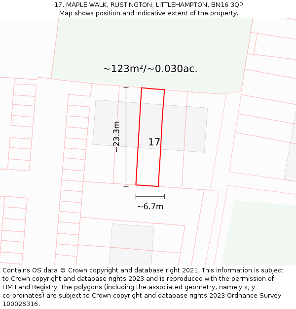 17, MAPLE WALK, RUSTINGTON, LITTLEHAMPTON, BN16 3QP: Plot and title map