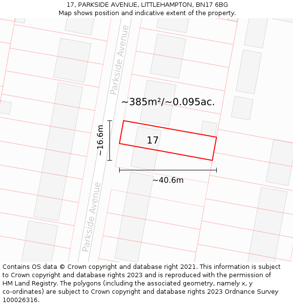 17, PARKSIDE AVENUE, LITTLEHAMPTON, BN17 6BG: Plot and title map