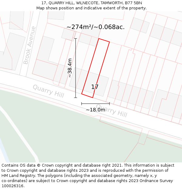 17, QUARRY HILL, WILNECOTE, TAMWORTH, B77 5BN: Plot and title map