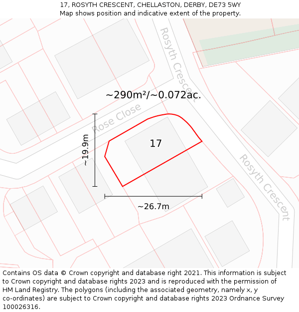17, ROSYTH CRESCENT, CHELLASTON, DERBY, DE73 5WY: Plot and title map
