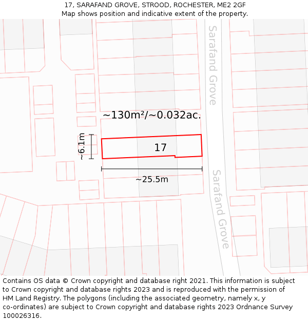 17, SARAFAND GROVE, STROOD, ROCHESTER, ME2 2GF: Plot and title map