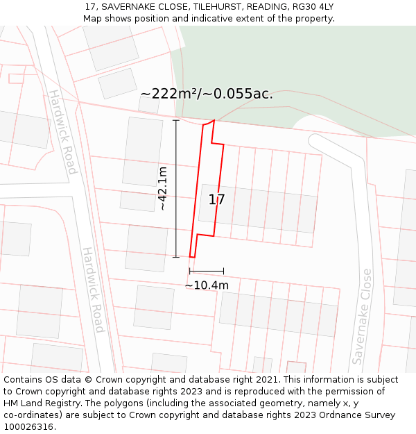 17, SAVERNAKE CLOSE, TILEHURST, READING, RG30 4LY: Plot and title map