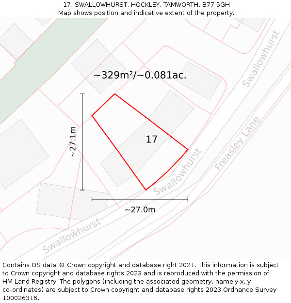 17, SWALLOWHURST, HOCKLEY, TAMWORTH, B77 5GH: Plot and title map