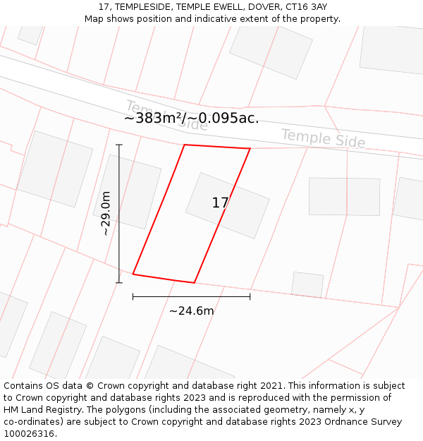 17, TEMPLESIDE, TEMPLE EWELL, DOVER, CT16 3AY: Plot and title map