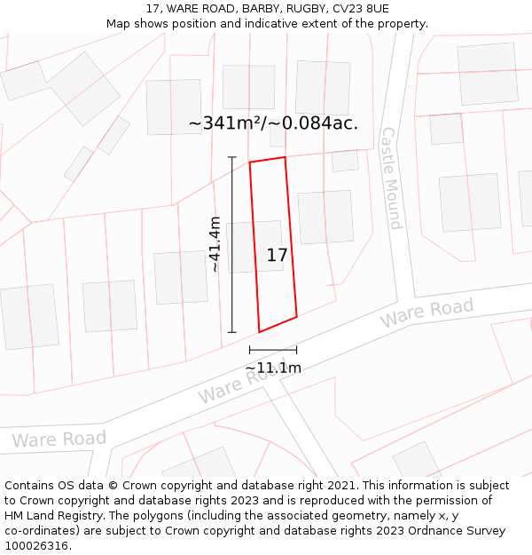 17, WARE ROAD, BARBY, RUGBY, CV23 8UE: Plot and title map