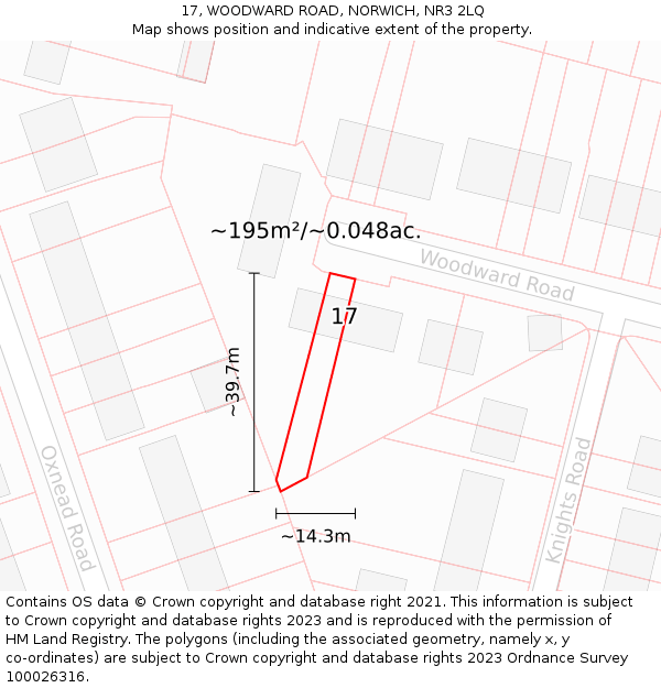 17, WOODWARD ROAD, NORWICH, NR3 2LQ: Plot and title map