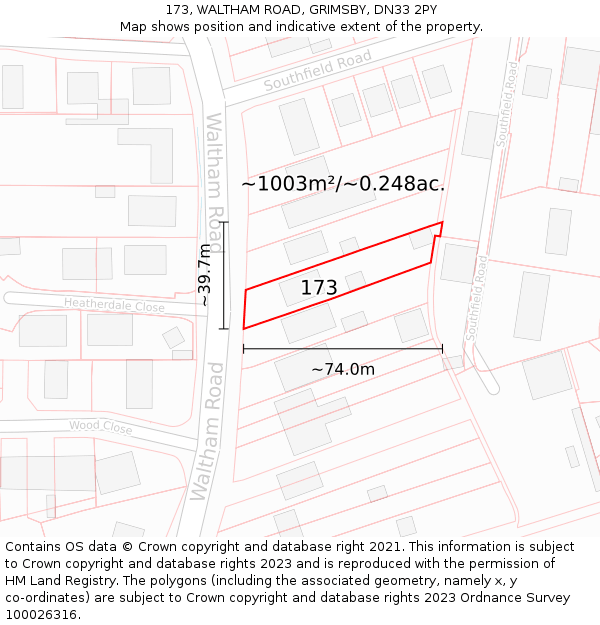173, WALTHAM ROAD, GRIMSBY, DN33 2PY: Plot and title map
