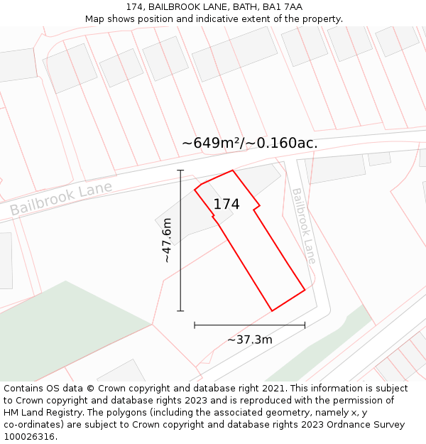 174, BAILBROOK LANE, BATH, BA1 7AA: Plot and title map