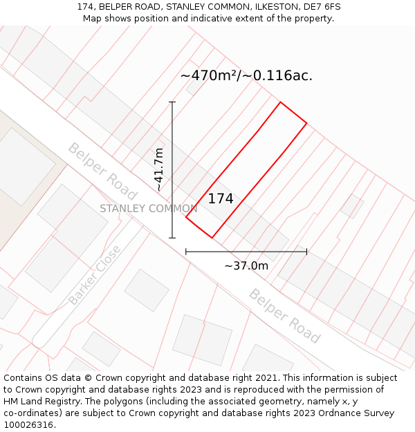 174, BELPER ROAD, STANLEY COMMON, ILKESTON, DE7 6FS: Plot and title map