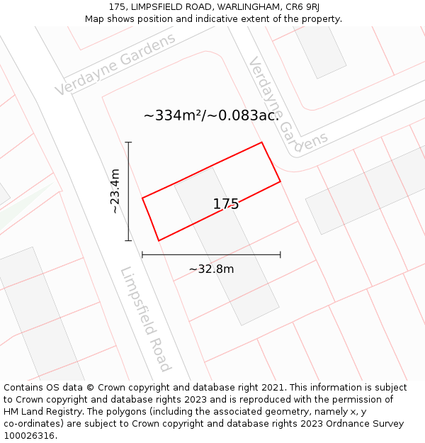175, LIMPSFIELD ROAD, WARLINGHAM, CR6 9RJ: Plot and title map