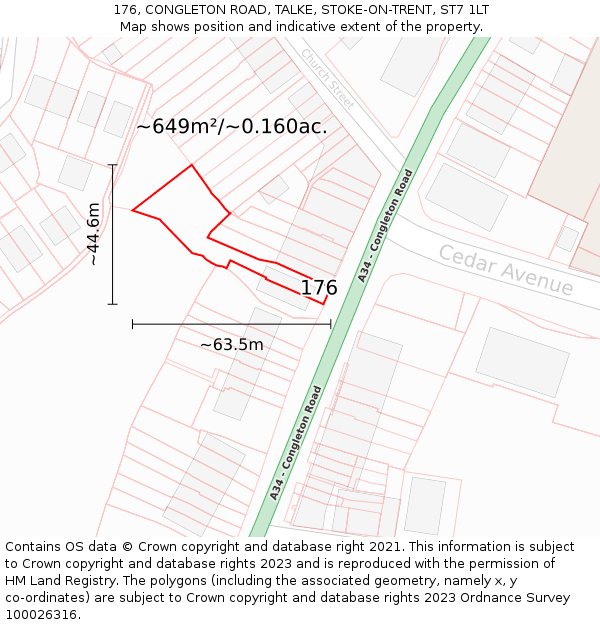 176, CONGLETON ROAD, TALKE, STOKE-ON-TRENT, ST7 1LT: Plot and title map