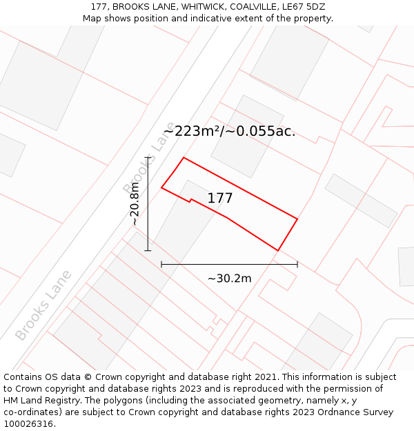 177, BROOKS LANE, WHITWICK, COALVILLE, LE67 5DZ: Plot and title map