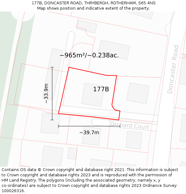 177B, DONCASTER ROAD, THRYBERGH, ROTHERHAM, S65 4NS: Plot and title map