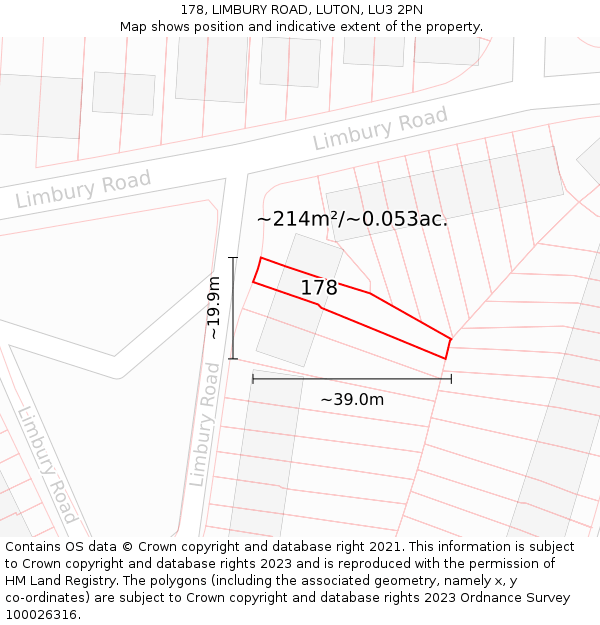 178, LIMBURY ROAD, LUTON, LU3 2PN: Plot and title map