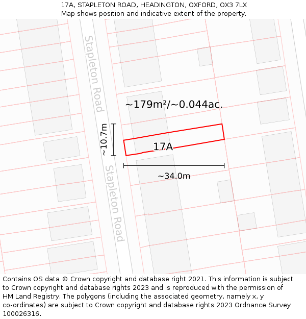 17A, STAPLETON ROAD, HEADINGTON, OXFORD, OX3 7LX: Plot and title map