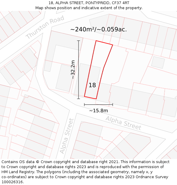 18, ALPHA STREET, PONTYPRIDD, CF37 4RT: Plot and title map
