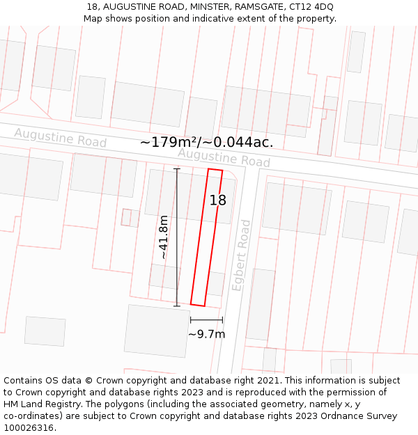 18, AUGUSTINE ROAD, MINSTER, RAMSGATE, CT12 4DQ: Plot and title map