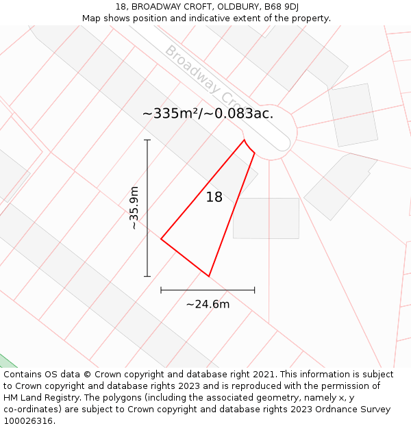 18, BROADWAY CROFT, OLDBURY, B68 9DJ: Plot and title map