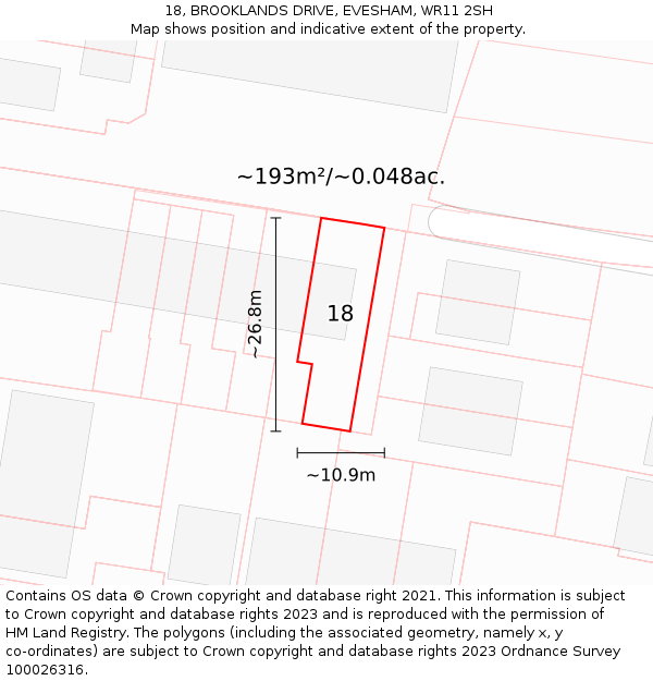 18, BROOKLANDS DRIVE, EVESHAM, WR11 2SH: Plot and title map