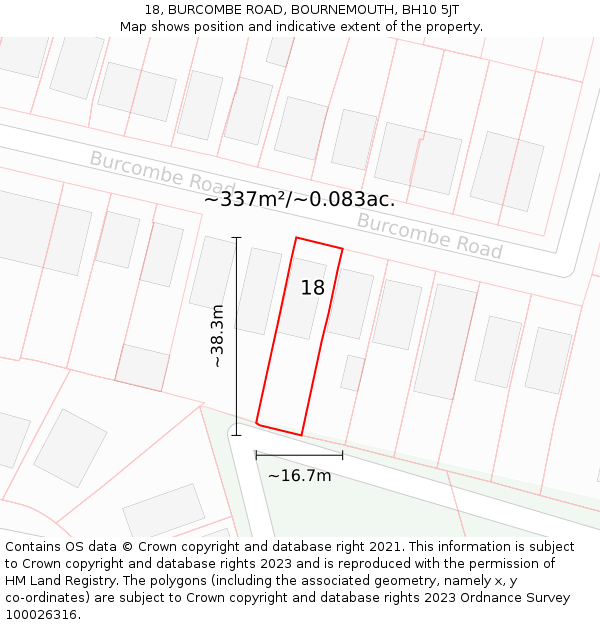 18, BURCOMBE ROAD, BOURNEMOUTH, BH10 5JT: Plot and title map
