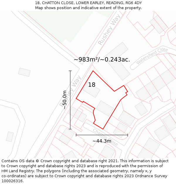 18, CHATTON CLOSE, LOWER EARLEY, READING, RG6 4DY: Plot and title map