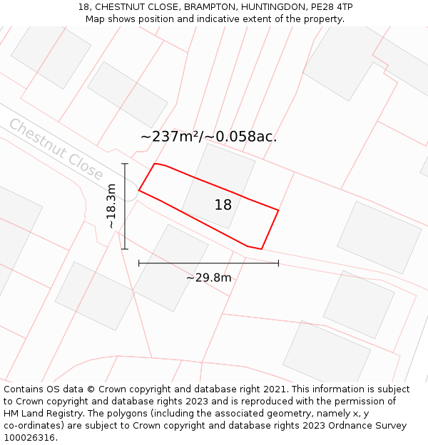 18, CHESTNUT CLOSE, BRAMPTON, HUNTINGDON, PE28 4TP: Plot and title map