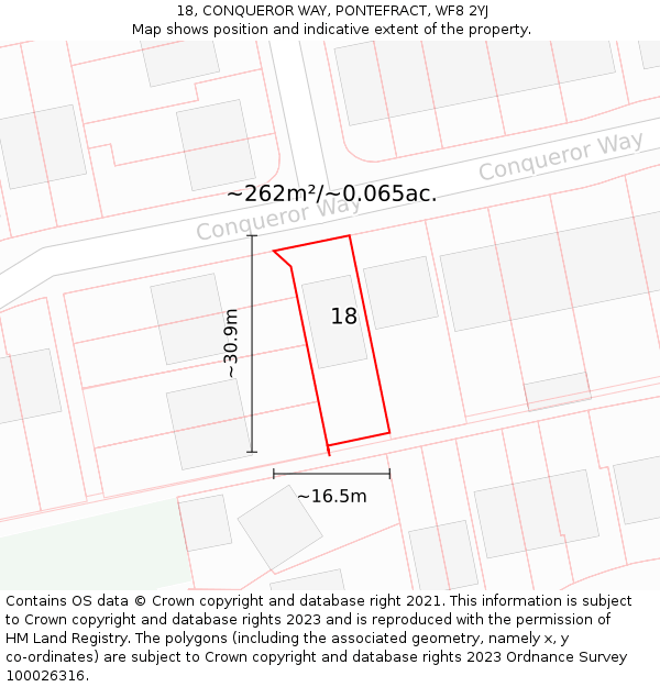 18, CONQUEROR WAY, PONTEFRACT, WF8 2YJ: Plot and title map