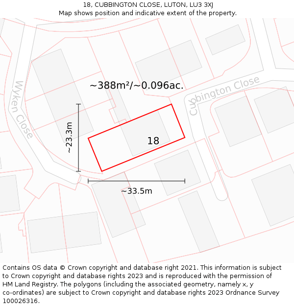 18, CUBBINGTON CLOSE, LUTON, LU3 3XJ: Plot and title map