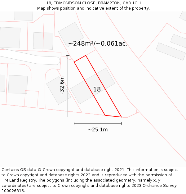 18, EDMONDSON CLOSE, BRAMPTON, CA8 1GH: Plot and title map