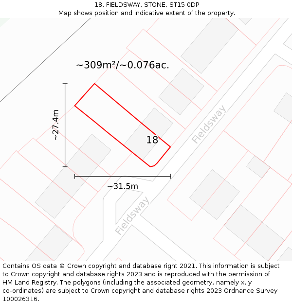 18, FIELDSWAY, STONE, ST15 0DP: Plot and title map