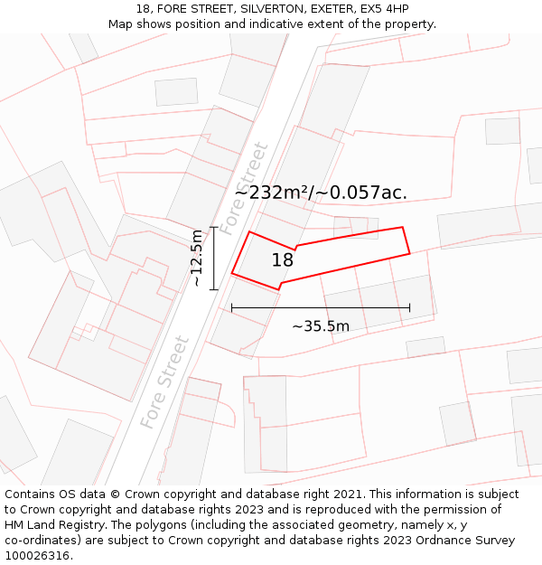 18, FORE STREET, SILVERTON, EXETER, EX5 4HP: Plot and title map