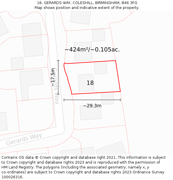 18, GERARDS WAY, COLESHILL, BIRMINGHAM, B46 3FG: Plot and title map