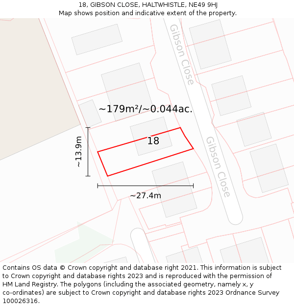 18, GIBSON CLOSE, HALTWHISTLE, NE49 9HJ: Plot and title map